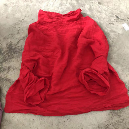 2025    23/9/Original/Literary retro turtleneck washed linen loose shoulder pullover
