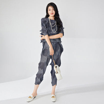 2025 Fashion Suit Women's Premium Spring Irregular T-Shirt Top Design Casual Pants Two-piece Tide