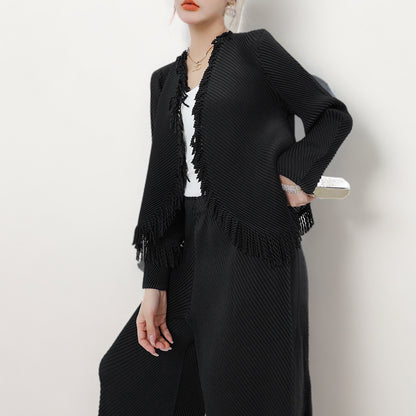2025 Hot-selling women's clothing spring and summer wear a complete set of fringed cardigan drape straight pants temperament versatile two-piece trendy