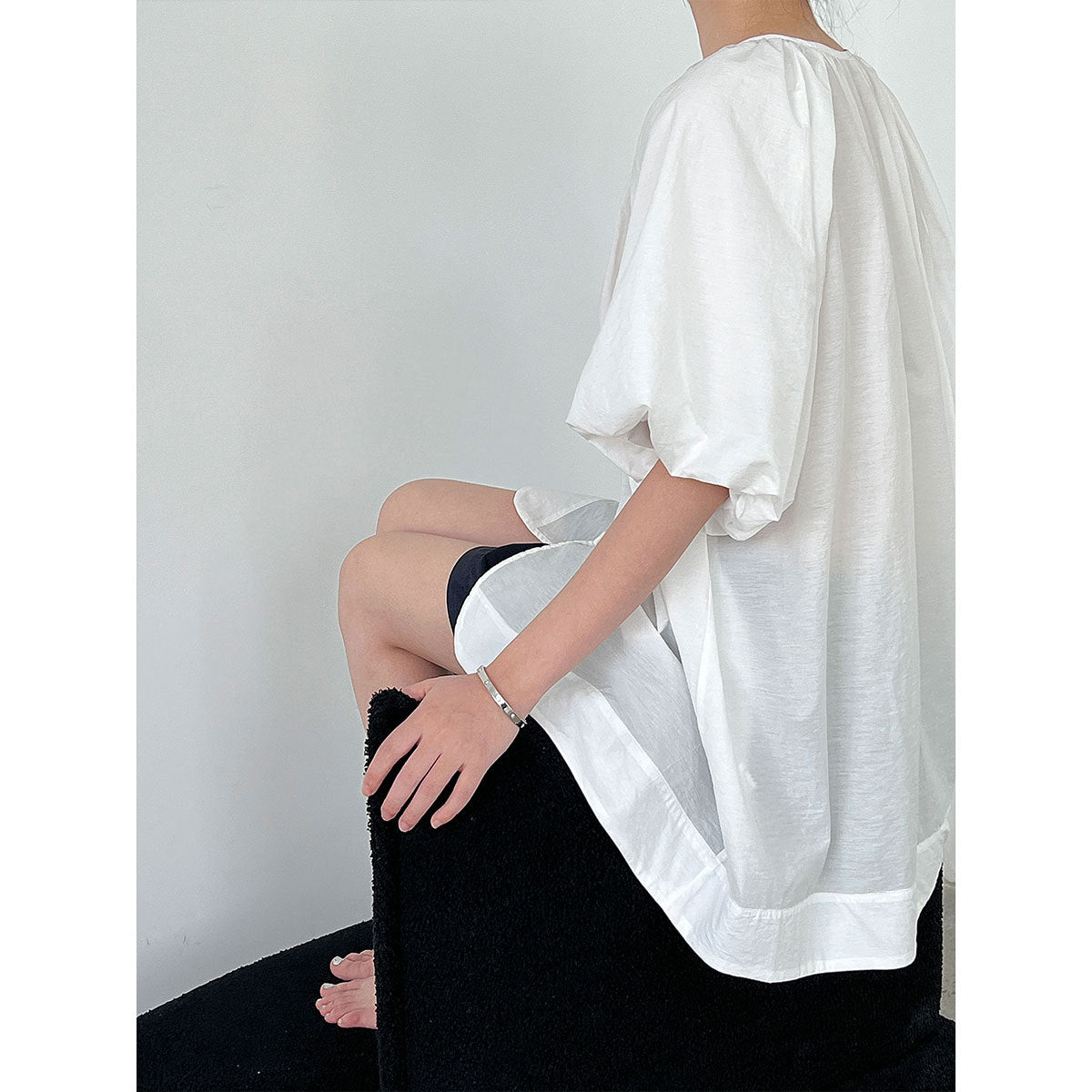 Luxi,  V-neck lazy bubble sleeve shirt women's summer new two-sided cardigan loose casual top 9746