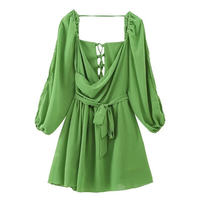 VLOVELAW Cross-Border European and American Women's Clothing Hot Sale at  off-the-Shoulder Sleeves V-neck Sexy Dress