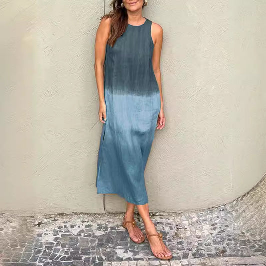 VLOVELAW Cross-Border Women's Clothing Women's Summer Casual Sleeveless Slit Gradient Color Long Dress