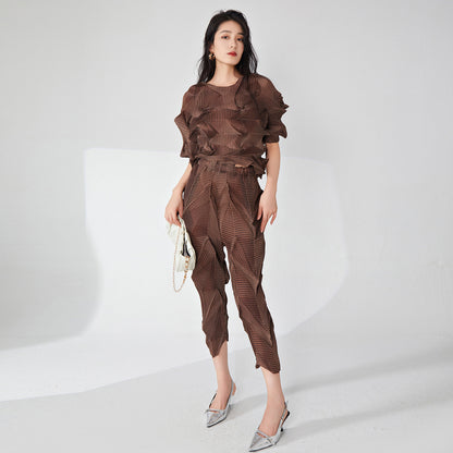 2025 Fashion Suit Women's Premium Spring Irregular T-Shirt Top Design Casual Pants Two-piece Tide
