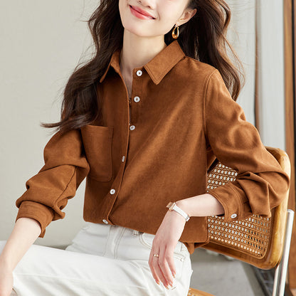direct sales autumn new short coat women's commuter chic pocket lapel shirt women's single pocket polished shirt