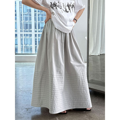 Luxi, Korean simple straight striped pleated skirt for women's summer new heavy industry high-waisted A-shaped umbrella skirt 3591