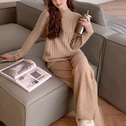 VLOVELAW Casual fashion new women's temperament royal sister fashion sweater set knitted sweater casual wide-leg pants two-piece set