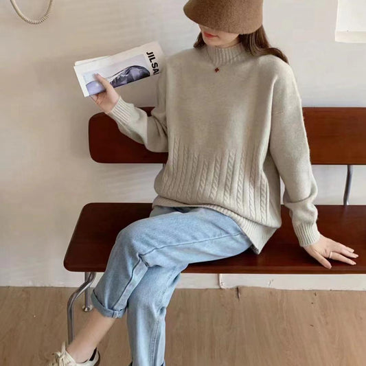 VLOVELAW Korean version of casual soft waxy pullover sweater women's New autumn and winter soft lazy wind loose and thin knitted sweater women's top