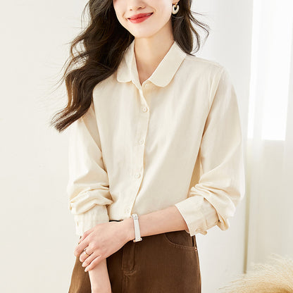 Cotton cocoon, doll collar shirt, women's long sleeves  spring and autumn new top, basic commuter temperament shirt