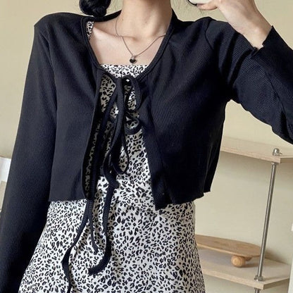 VLOVELAW # Sencee# European and American Gentle Ins Style White Cardigan Casual Bell Sleeve Expose Clavicle Temperament Long Sleeve T-shirt for Women 2025