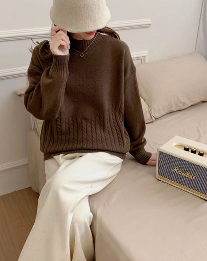 VLOVELAW Korean version of casual soft waxy pullover sweater women's New autumn and winter soft lazy wind loose and thin knitted sweater women's top