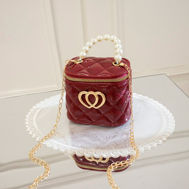 VLOVELAW Pearl Gel Bag DIY Bag Lion Ridge Bucket Bag PVC Crossbody Women's Bag Rhombus Chain Bag Women's Handbag