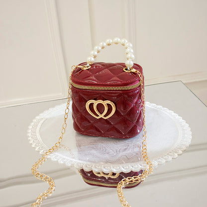 VLOVELAW Pearl Gel Bag DIY Bag Lion Ridge Bucket Bag PVC Crossbody Women's Bag Rhombus Chain Bag Women's Handbag