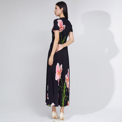 2025 Popular trade explosive suit women's clothing summer new printed T-shirt top short-sleeved long skirt two-piece set