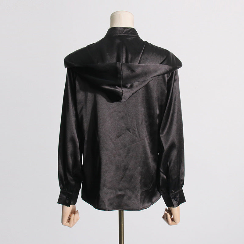 2025 Simple style top women's  spring new  temperament casual high sense long sleeve satin shirt clothing