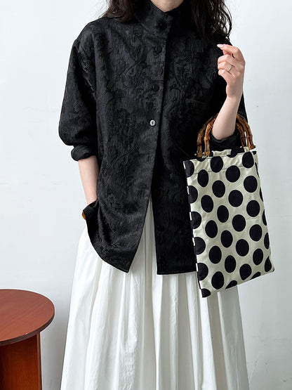 Lu Xi, retro new Chinese style shirt women's autumn texture jacquard stand-up collar high-end commuter top 3380