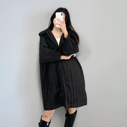2025 Cotton jacket down jacket women's high-end women's small medium and long pleated new loose versatile pleated cotton coat