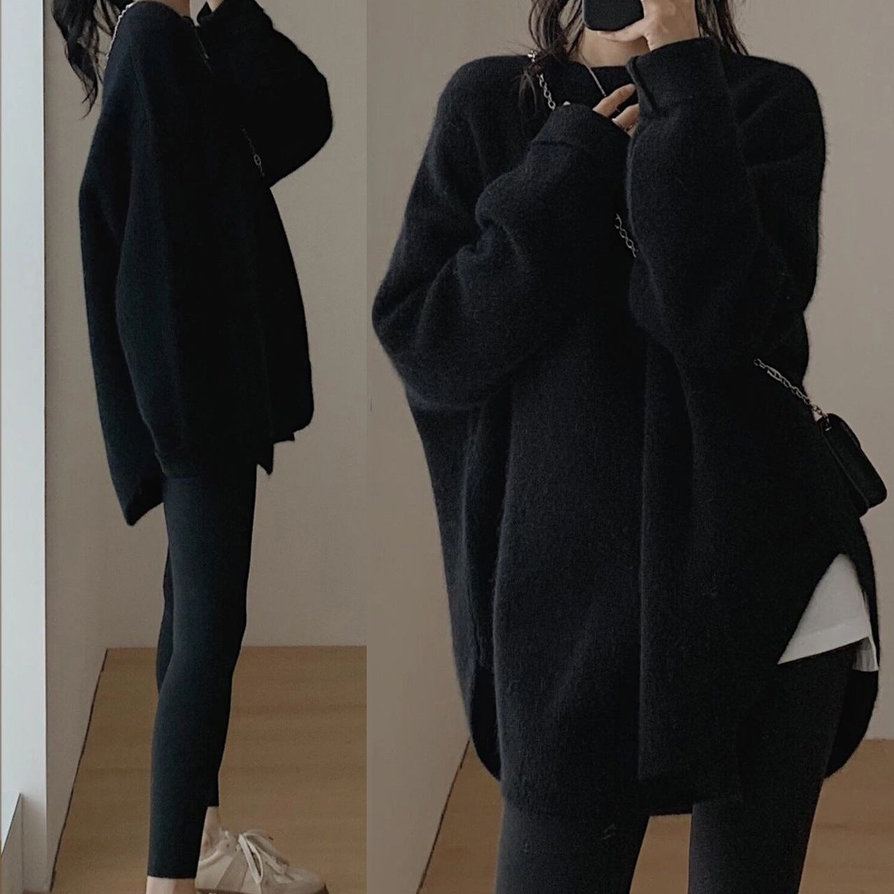 Autumn and winter sweater  new women's clothing loose medium and long lazy style Korean version knitted sweater women's clothing jacket tide