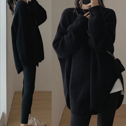 Autumn and winter sweater  new women's clothing loose medium and long lazy style Korean version knitted sweater women's clothing jacket tide