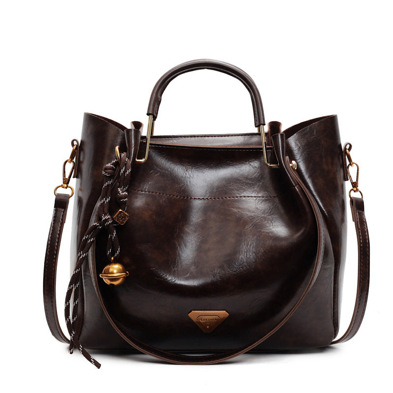 VLOVELAW 2025 Premium oil wax leather bag women's popular new trendy and versatile casual messenger bag commuter shoulder portable bucket bag