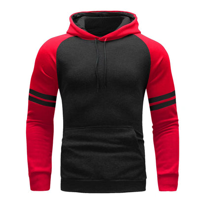VLOVELAW  new New leisure sports fitness contrasting colors men's autumn and winter color matching striped sweater pullover hooded plus