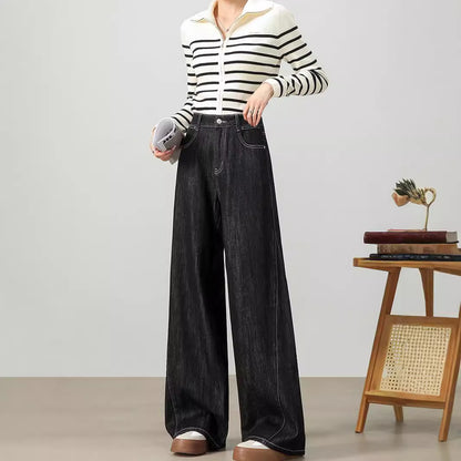 2025    Fashion Slack Skinny Wide Leg Floor Pants Women's Spring and Autumn Versatile Loose High Waist Straight Jeans