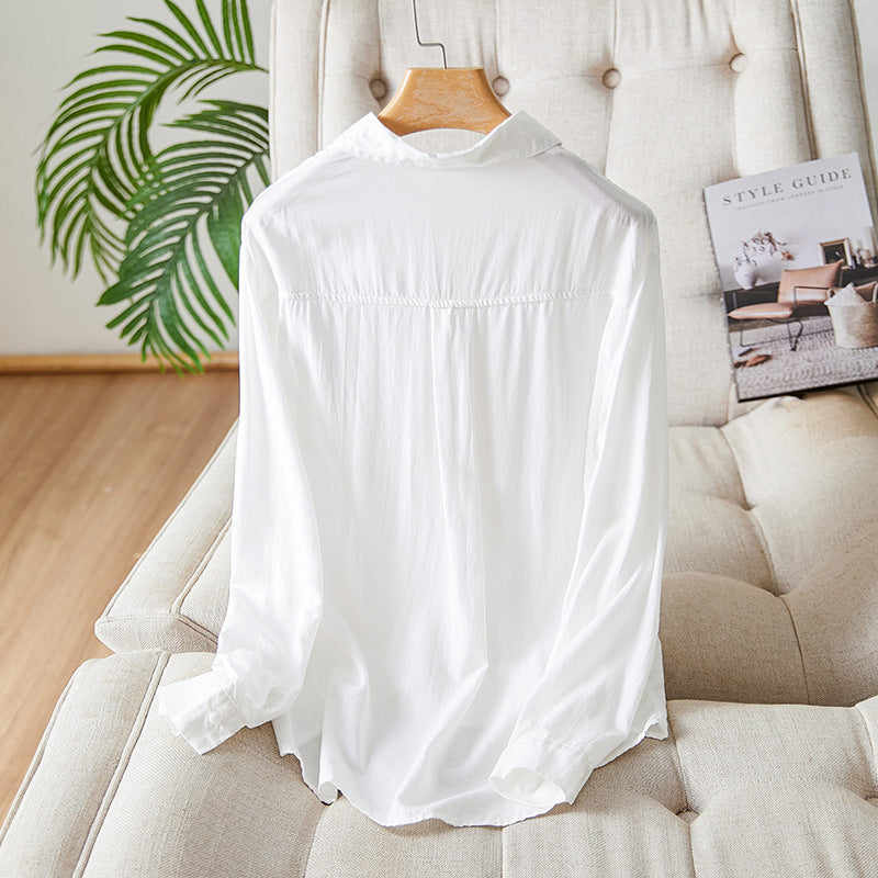 direct sales lapel collar long-sleeved shirt women's  new design organ pleated top exquisite commuter shirt