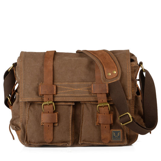 VLOVELAW 2025 Muchuan cloth bag, wholesale 2025 retro canvas with mad horse leather men's and women's mail carrier bag single shoulder casual satchel
