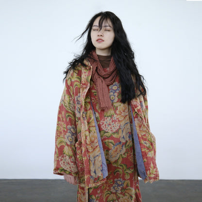 old retro printed loose cotton-padded clothes, heavy industry washed national comfortable casual thickened jacket M22338