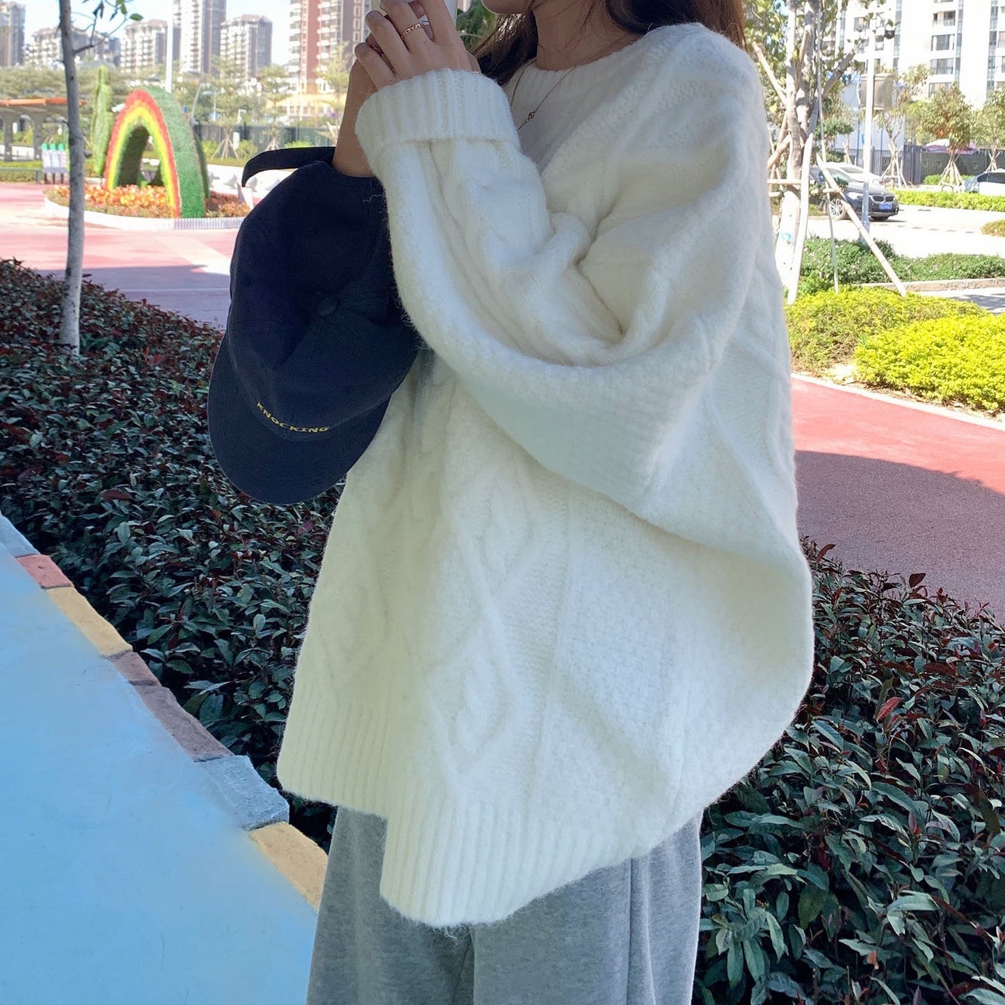 VLOVELAW Autumn and winter new lazy style retro twist sweater women's clothing Korean version loose soft waxy inner with bottom knitted sweater top