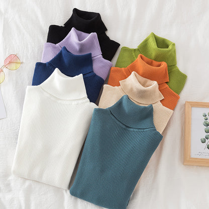 KKBOXLY Cross-border long-sleeved turtleneck bottoming shirt solid color Korean version pullover sweater (24 colors in stock) knitted bottoming sweater