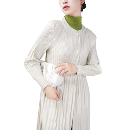 2025 black coat women's simple and versatile high-end pleated trench coat women's medium and long autumn new loose coat