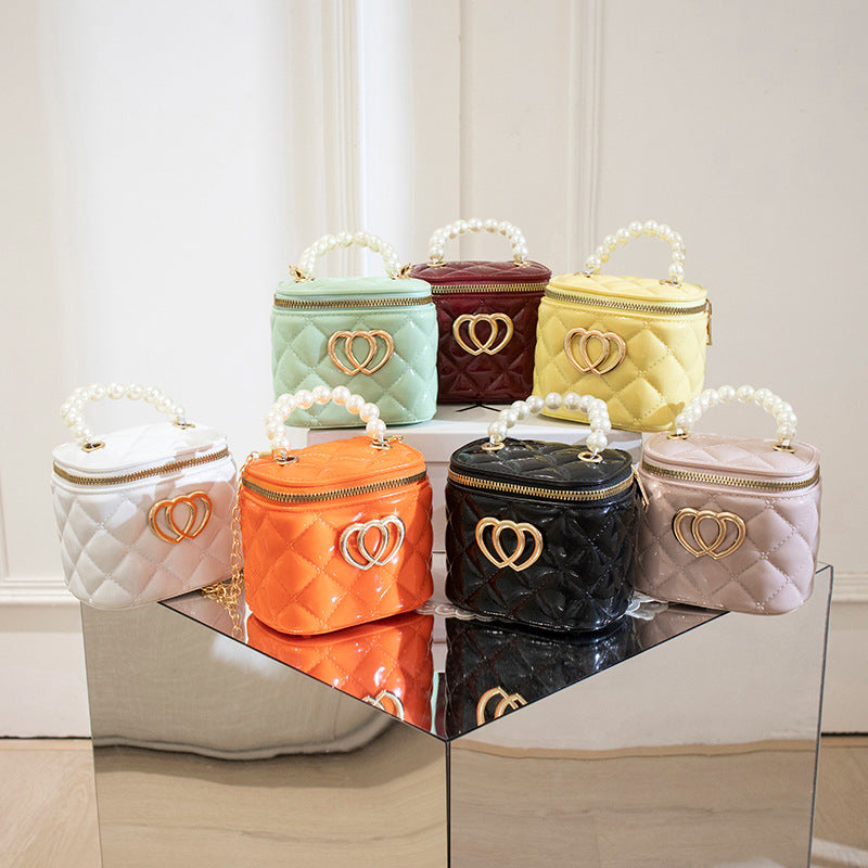 VLOVELAW Pearl Gel Bag DIY Bag Lion Ridge Bucket Bag PVC Crossbody Women's Bag Rhombus Chain Bag Women's Handbag