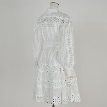 women's clothing  long-sleeved shirt skirt spring and autumn women's single-breasted water-soluble lace embroidered hollow dress