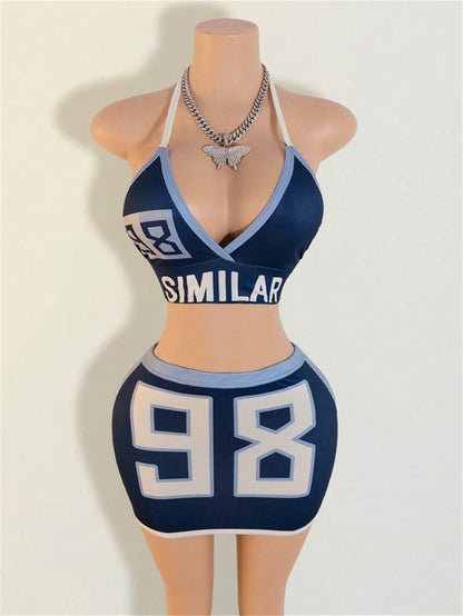 Popular,  and summer new women's clothing New Popular trade sexy Spice Girl printing sleeveless backless hip skirt set
