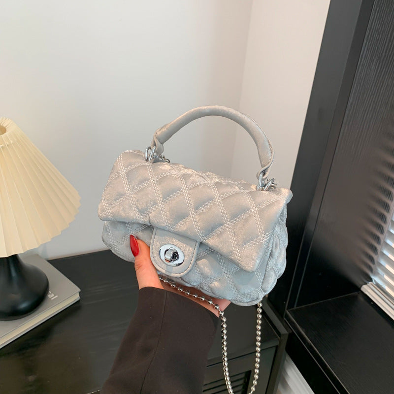 VLOVELAW 2025 Premium sense small fragrant wind rhombus chain portable small bag women's popular fashion with solid color shoulder messenger bag