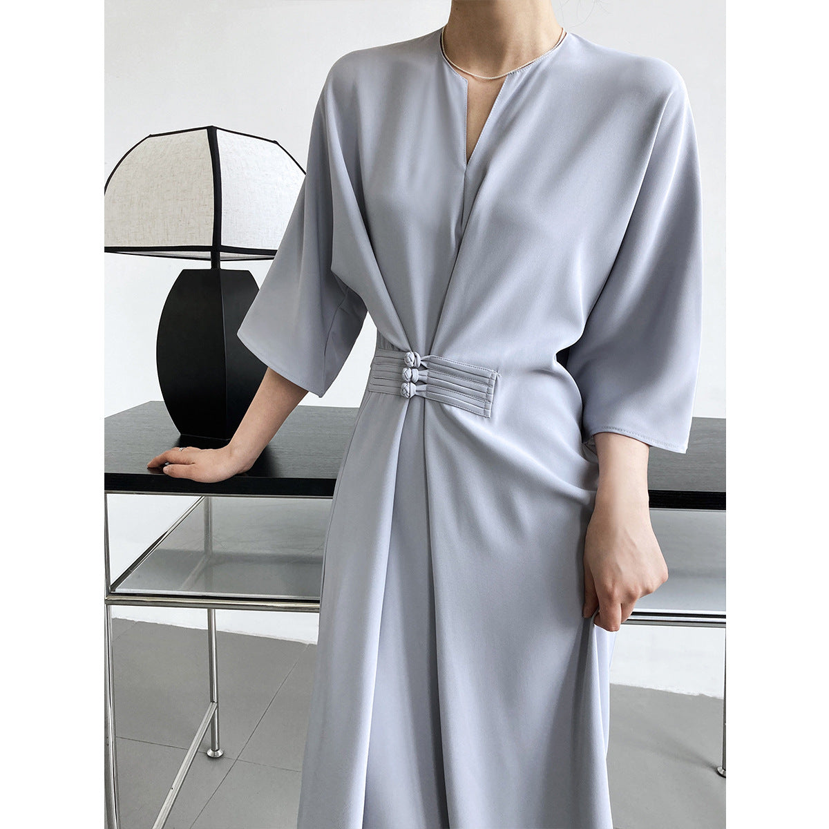 Luxi, temperament high-grade buckle waist strap straight dress, new Chinese style improved long skirt 3030