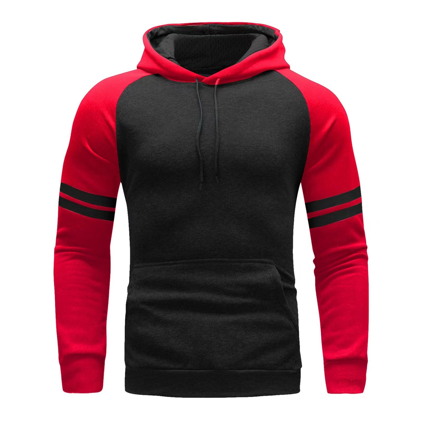 VLOVELAW  new New leisure sports fitness contrasting colors men's autumn and winter color matching striped sweater pullover hooded plus