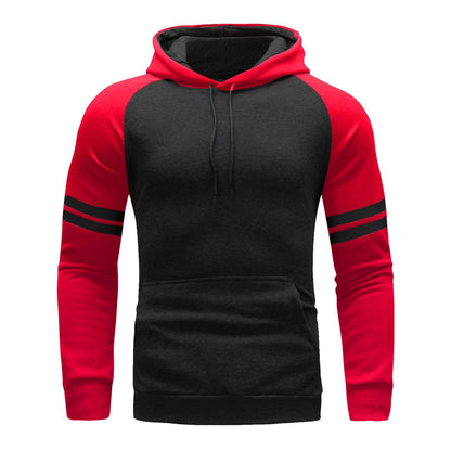 VLOVELAW  new New leisure sports fitness contrasting colors men's autumn and winter color matching striped sweater pullover hooded plus