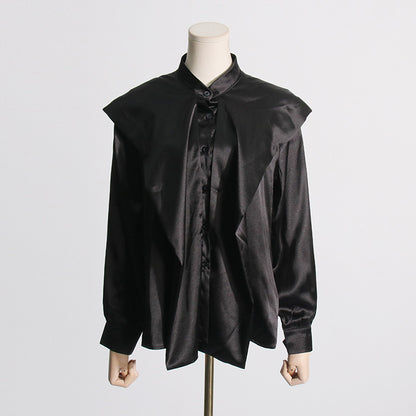 2025 Simple style top women's  spring new  temperament casual high sense long sleeve satin shirt clothing