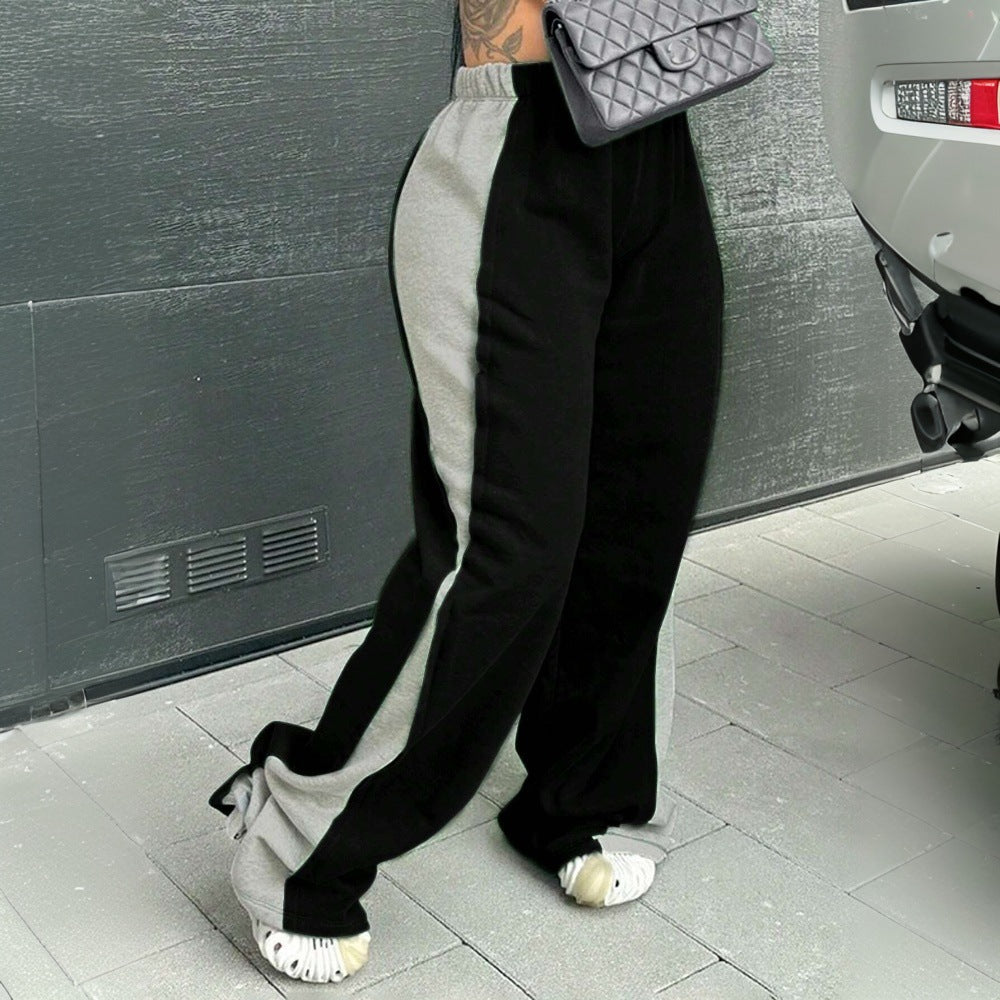 New  women's clothing trend casual pants popular autumn and winter new contrasting color loose elastic waist wide-leg pants