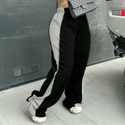 New  women's clothing trend casual pants popular autumn and winter new contrasting color loose elastic waist wide-leg pants