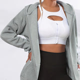 Solid Zip Up Pocket Hoodie, Casual Long Sleeve Hoodies Sweatshirt, Women's Clothing