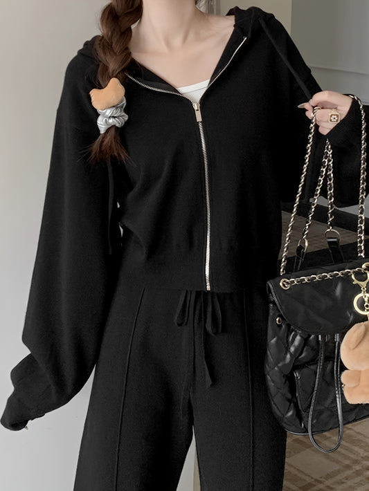 vlovelaw Zip Up Solid Hoodie, Casual Long Sleeve Drawstring Hoodie, Women's Clothing