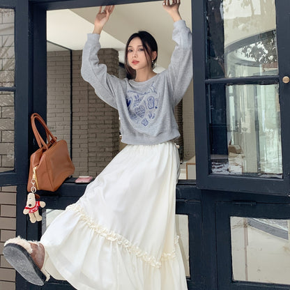 Solid High Waist Skirt, Elegant Ruffle Hem Maxi Skirt For Spring & Summer, Women's Clothing