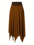 vlovelaw  Drawstring Waist Asymmetrical Hem Skirt, Casual High Waist Split Skirt For Spring & Summer, Women's Clothing