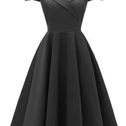 Off-shoulder Foldover Dress, Elegant Solid Color Flare Dress, Women's Clothing