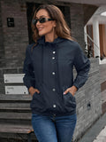 Drawstring Hooded Windproof Jacket, Casual Solid Long Sleeve Outerwear, Women's Clothing