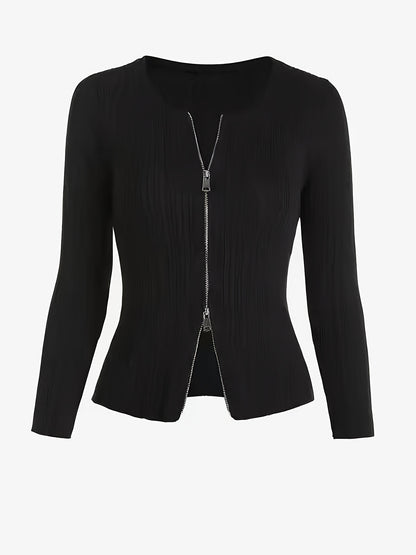 vlovelaw  V-neck Laple Zip Cardigans, Casual Slim Long Sleeve Fall Winter Knit Cardigan, Women's Clothing