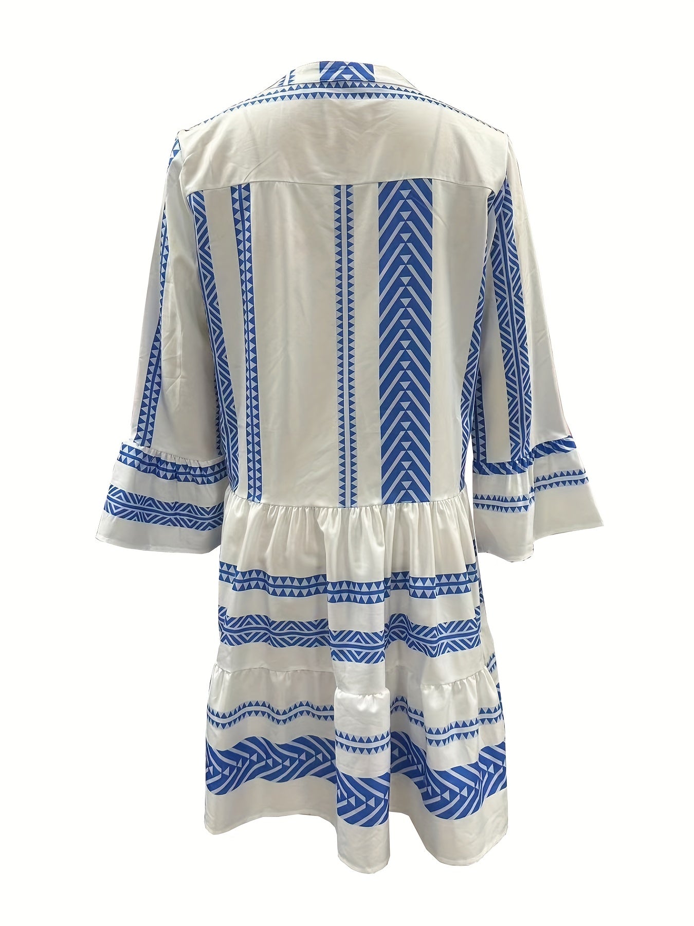 vlovelaw  Tribal Print Dress, Vacation Pleated Flared Sleeve Dress, Women's Clothing