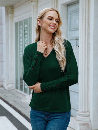 vlovelaw  V Neck Oversized T-shirt, Casual Loose Long Sleeve Fashion T-Shirts Tops, Women's Clothing